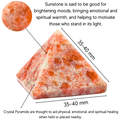 Amazing Gemstone Sunstone Pyramid Crystal Healing Stones - 1.5" Great Pyramid Figurine of Natural Stone Pyramid for Meditation, Reiki, Chakra Balancing and Crystal Pyramids Grid