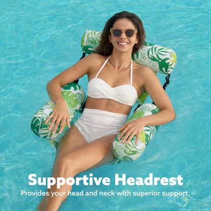SLOOSH Inflatable Pool Floats Adult, 2 Packs Floating Lounge Chairs,Blow up Pool Noodles for Adult Heavy Duty,Floating Chair for Party Summer Water Beach Lake Fun,Summer Leaves-Green,Blue