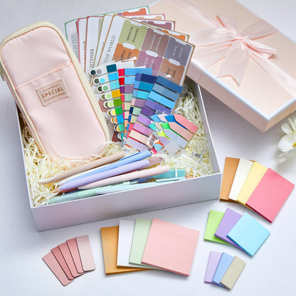 Chiisong 73 Pcs Aesthetic Bible Journaling Study Supplies Book Annotation Kit Pencil Case 12 Highlighters 14 Sticky Notes 5 Gel Pens 6 Press Pens 12 Labels for Christmas Bible School Gift(Pink)