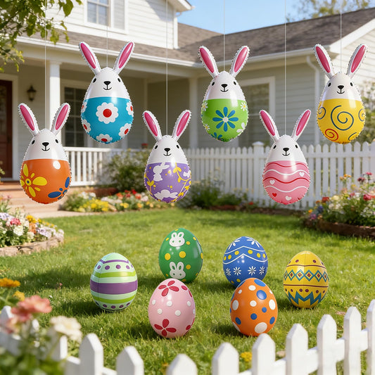 12 Pcs Easter Inflatables Outdoor Decoration, 16 Inch Easter Decorations Outdoor Indoor, Easter Blow Up Yard Decorations, Colorful Bunny Eggs Inflatable Ornaments for Lawn, Garden, Party
