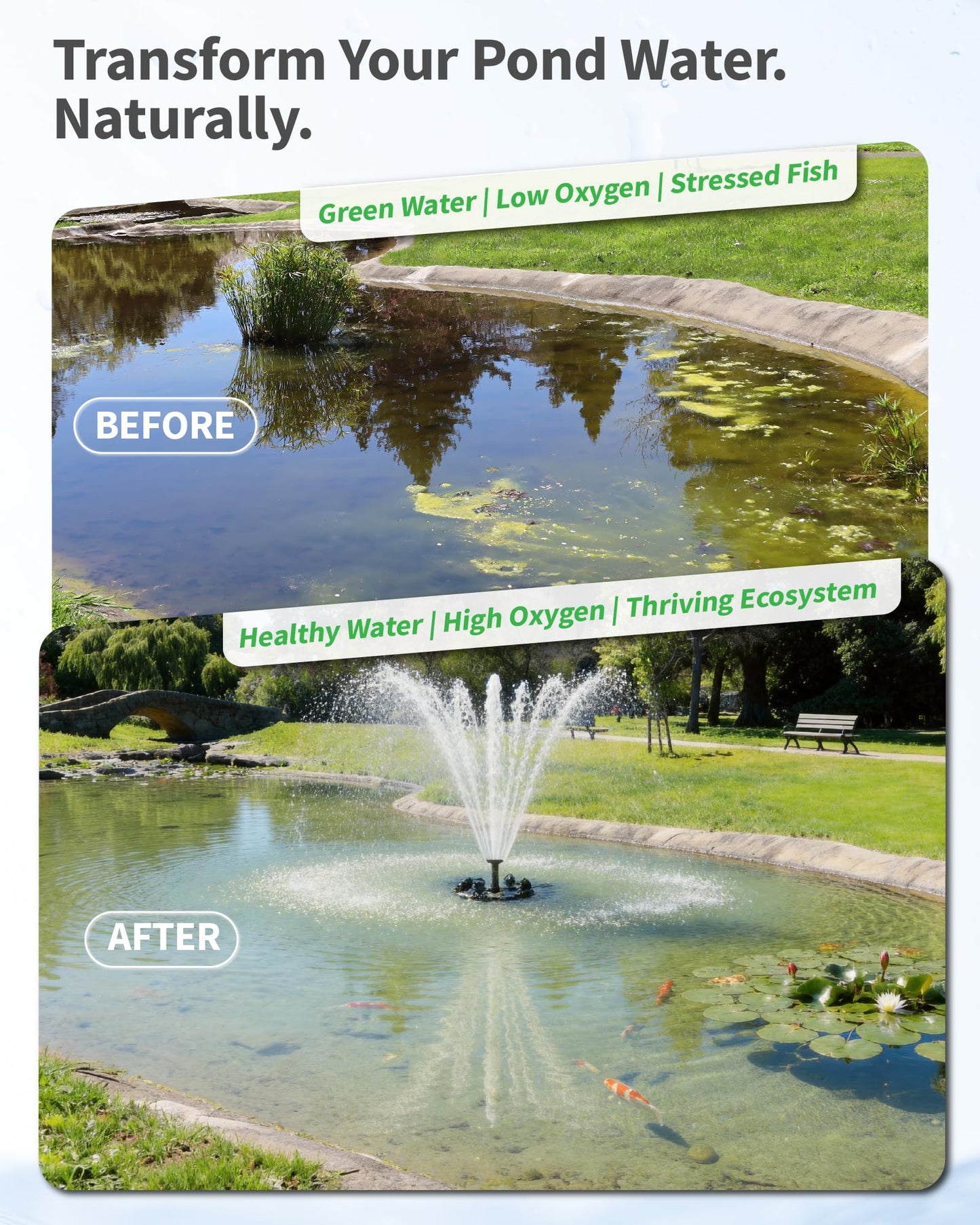 POPOSOAP Floating Fountain with LED Lights, Pond Fountain and Aerator Complete Kit with 1200GPH Water Pump 30FT Power Cord, 3 Spray Styles for Ponds, Pool, Lakes & Water Gardens P145