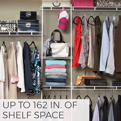 ClosetMaid Wire Closet Organizer System, Adjustable from 5 to 8 Ft., with Shelves, Hardware, Durable Steel, Fixed Mount Installation, White