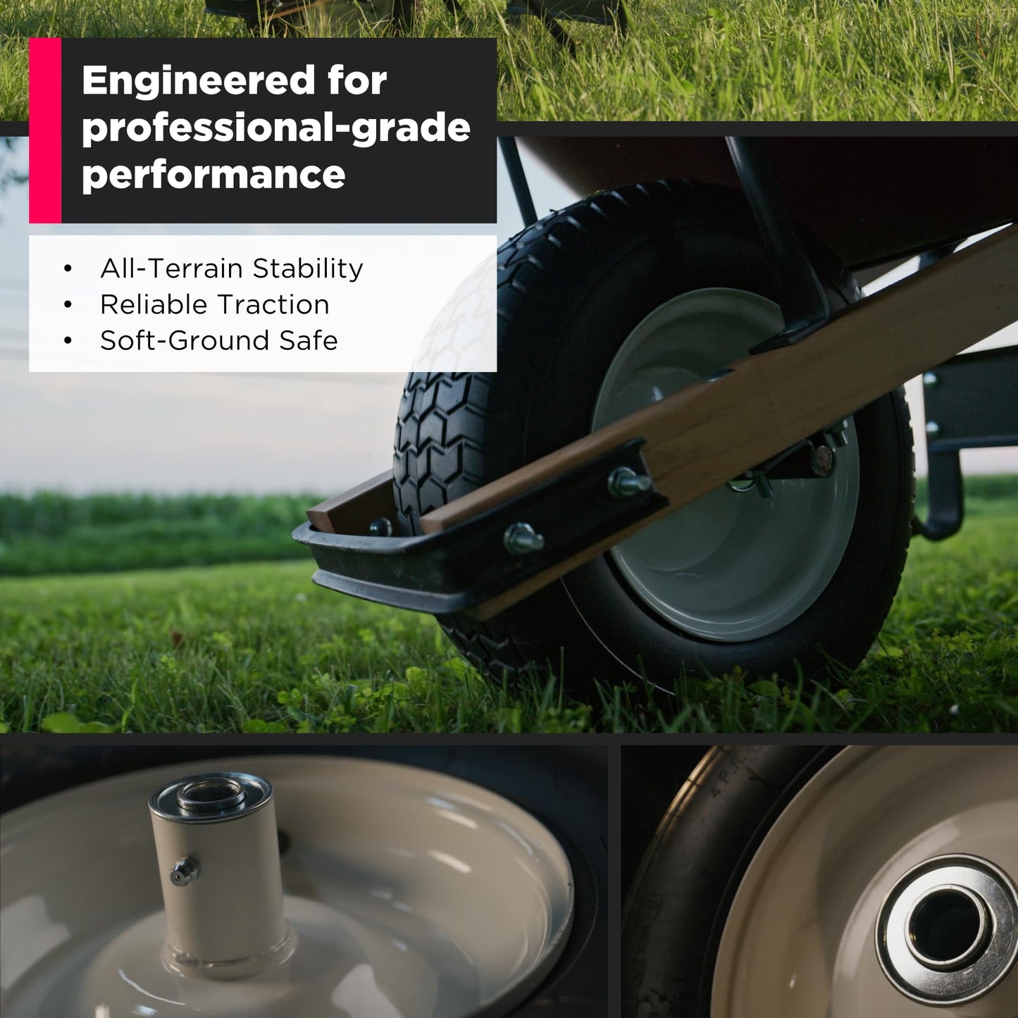 Scenic Road heavy duty replacement wheelbarrow wheel – 16" XHD 4-ply tire with 6" steel hub 4-Ply Turf Tire with grease fitting & steel hub – Perfect wheel replacement & parts (Model SRWT #3573)