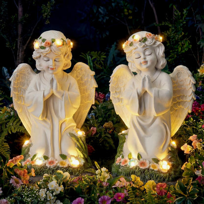 Amyhill 2 Pack Angel Garden Decor Statue Solar Outdoor Figurine Angel Gifts for Women Mom Grandma Light up Cherub Ornaments Outside Yard Lawn Patio Porch Sculpture Decorations