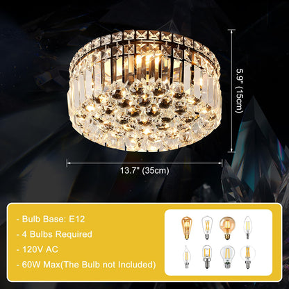CEENLI 4-Light Black Crystal Chandeliers Flush Mount Chandelier Light Fixture with K9 Crystals Modern Ceiling Lights Elegant Round Lamp for Bedroom,Hallway,Bar,Living Room,Dining Room,H5.9 xW13.7