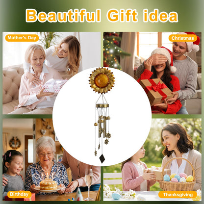 LOVERUIS Sunflower Solar Wind Chimes-Solar Lights Outdoor with Wind Chimes, Sunflower Gifts for Women Mom Grandma, Garden Decor for Patio Yard Pathway, Hanging Solar Lantern Wind Chimes