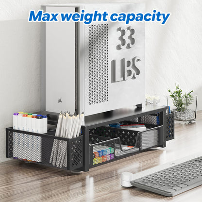 Simple Trending Desk Organizer and Accessories, Computer Metal Monitor Stand Riser with Drawer and Pen Holder for Laptop, Computer, iMac, Black