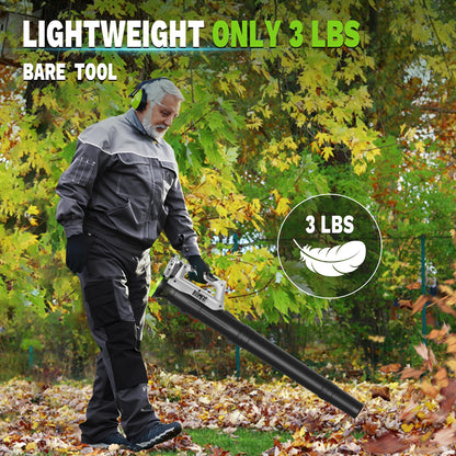 Leaf Blower Cordless with 2x2.0Ah Batteries and Fast Charger 21V Lightweight Electric Leaf Blower, Portable Handhold Battery Powered Blowers for Lawn Care, Patio Cleaning, Blowing Leaves and Dust
