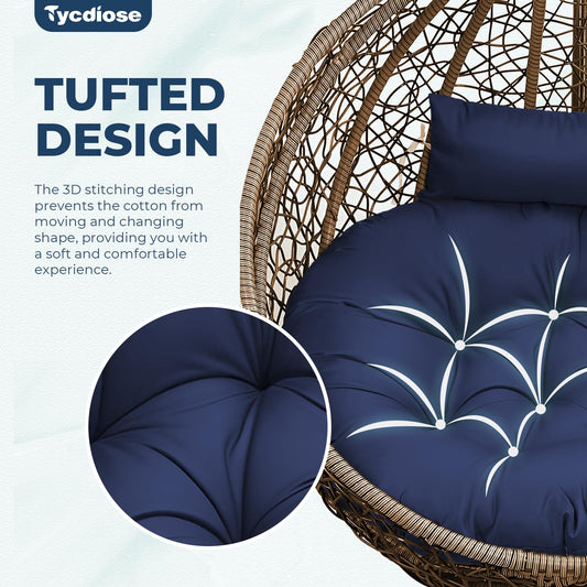 Tycdiose Outdoor Swing Egg Chair Cushion Waterproof, Thicken Hanging Basket Egg Chair Cushion Replacement Papasan Chairs Cushions with Headrest Pillow, Larger Round Cushions for Eggs Chairs (Blue)