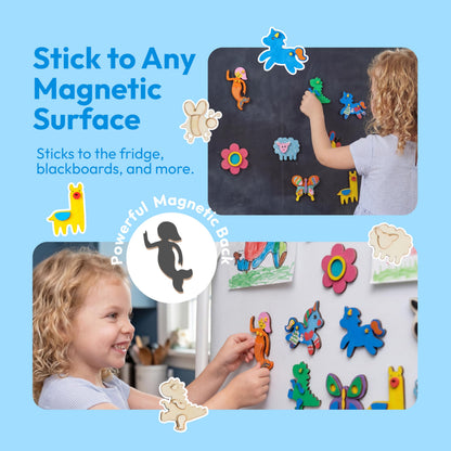 JOYIN 12 Wooden Magnet Creativity Arts & Crafts Painting Kit for Kids, Decorate Your Own Painting Gift for Easter Basket Stuffers, Birthday Parties and Family Crafts, Party Favors for Boys Girls