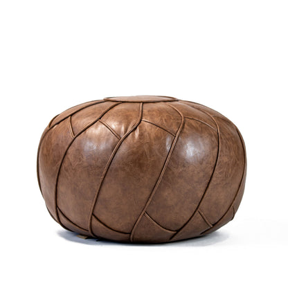 Moderner Faux Leather Pouf Unstuffed Ottoman Moroccan Footstool, Floor Footrest Cushion, Storage Solution - Natural Brown Color (Mocha, Round)