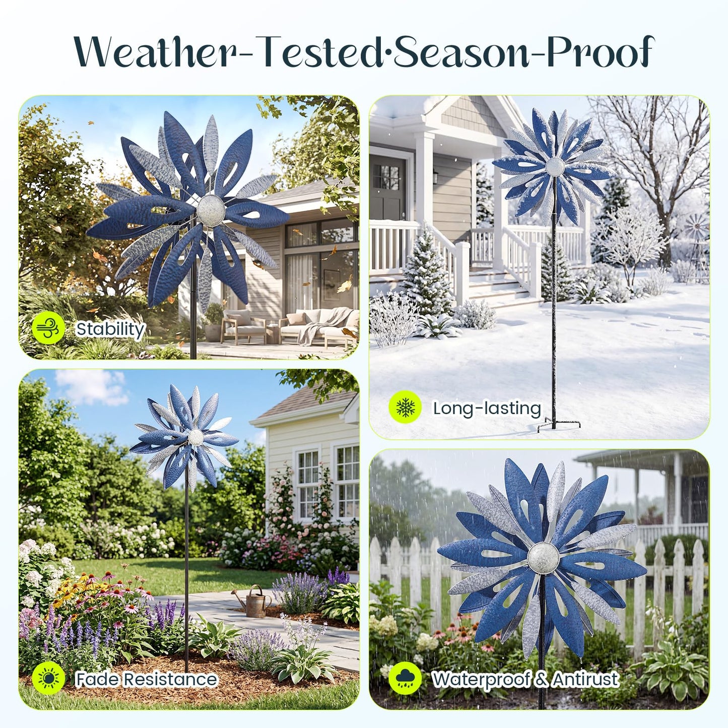 Homdox 84" Wind Spinner Metal Kinetic Yard Spinner for Outside Patio, Garden Art Wind Sculptures & Spinners, Stability Windmill GIFS for Mother's Day Birthday Yard Lawn Decor,Large 25" Blades