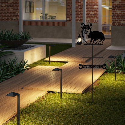 ANGELLOONG 51" Solar Corgi Silhouette Dog Welcome Sign with Lantern, Outdoor Decorative Corgi Gifts for Garden Yard Lawn Patio Pathway