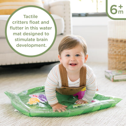 MindWare Sensory Sprouts Baby Water Mat, Inflatable Leaf-Shaped Tummy Time Play Mat with Floating Bugs for Sensory Play, Visual Tracking and Neck Strength Development for Babies 6 Months and Up