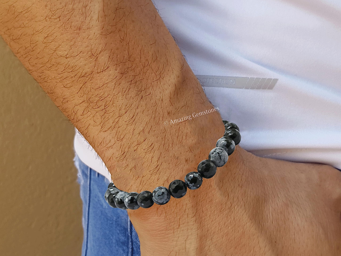 Amazing Gemstone Snowflake Obsidian Bracelet for Women - Chakra Mens Bracelet Protection Crystals and Healing Stones - Blessing Spiritual Meditation Stocking Stuffers (Faceted Beaded Bracelet)