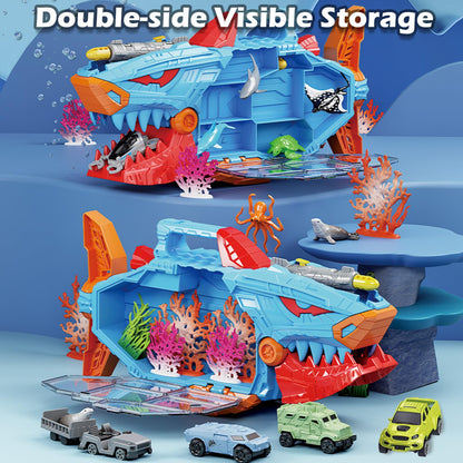 Frontoytall Shark Toy & Deep Sea Creatures Ocean Animal Toys with Truck Cars, 18 Piece Educational Playset for Kids Ages 3+ Years Old, Indoor & Outdoor Play, Preschool Learning Bath for Boys Girls