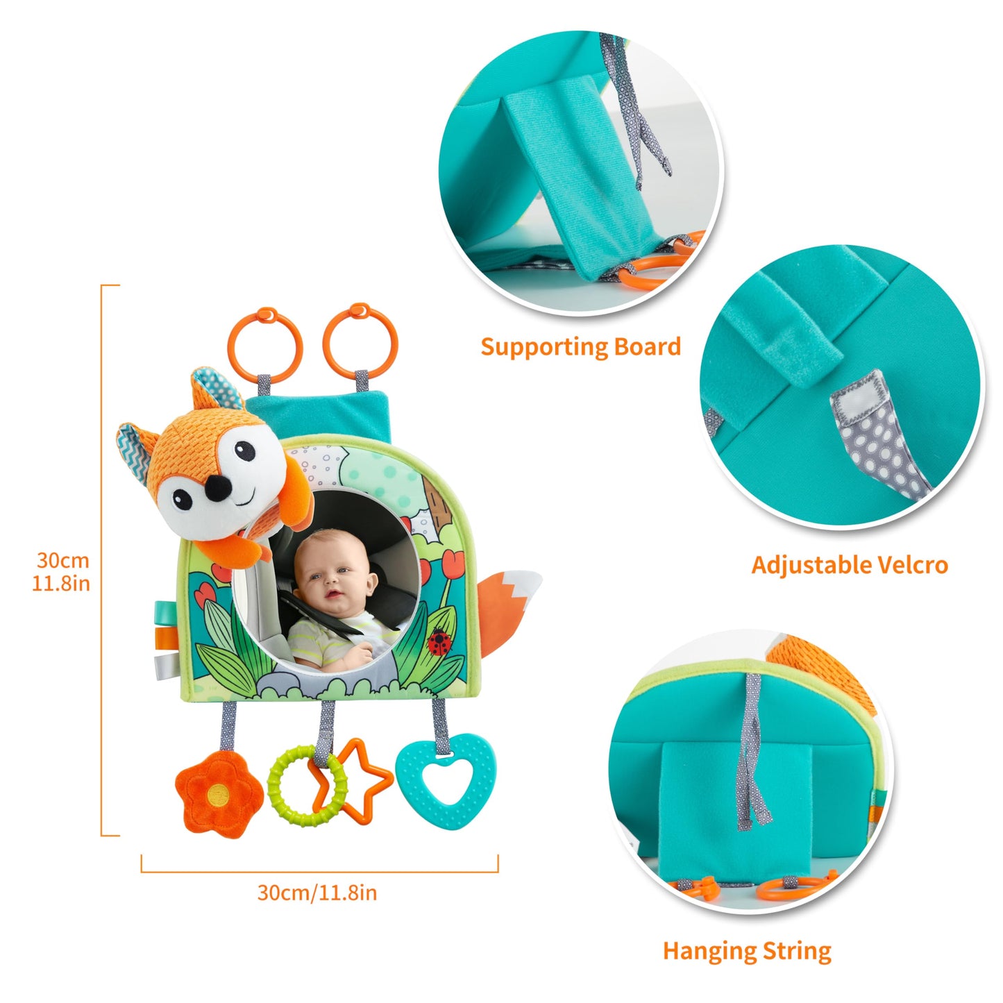 Lynncare Car Seat Toy, Baby Car Mirror Toy for Rear Facing, Travel Baby Activity Center with Hanging Engaging Toys for Infants Babies 0-6-12-18 Months Boy Girl