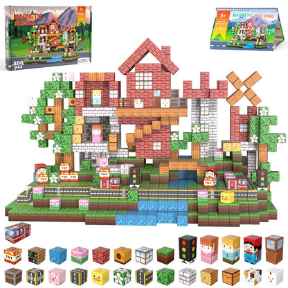 Vdealen 300 PCS Magnetic Blocks-Magnetic Building Blocks, Stacking Magnetic Cubes Toy for Kids, STEM Montessori Sensory Toys for Boys and Girls Age 3 4 5 6 7 8 9 10 11 12 Christmas Birthday Gift
