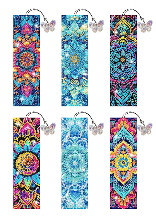 Puraikcmi 6 PCS 5D DIY Diamond Art Bookmarks,Mandala Diamond Painting Bookmarks Kits with Tassels Acrylic, Rhinestone Crafts Decoration Gift Set for Book Lovers Beginners & Adults