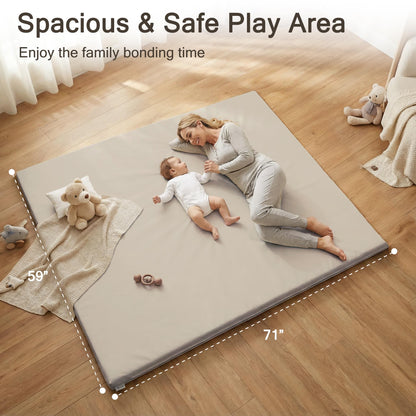 Funyoo Vegan Leather Baby Play Mat, 71x59 Thicken Foam Play Mat for Infants and Toddlers, Padded & Cushioned Playpen Mat for 71x59 Playpens, 1.2" Thick, Grey
