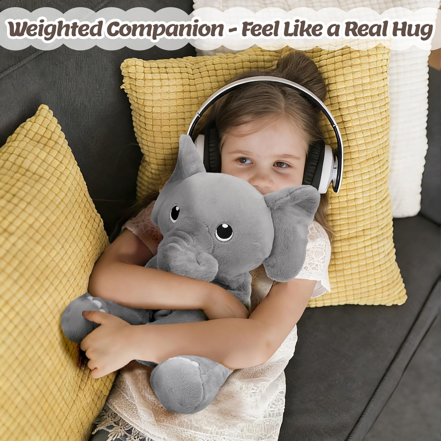 BRICHOEE 5lbs Weighted Stuffed Animals, Elephant Plush Sensory Weighted Elephant Stuffed Animals, Cute Plush Toy Calming Plushie Pillow Birthday Gifts for Adults Baby Kids Boys Girls
