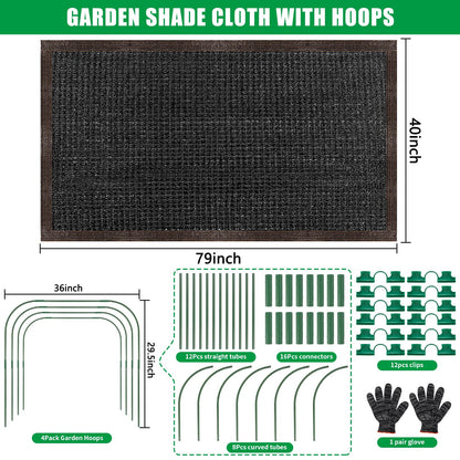 79"x40" Garden Shade Kit, 70% Garden Sun Shade Cloth with Hoops for Plants Heat Protection, Raised Garden Bed Shade Cover Plant Sun Shade for Outdoor Plants Vegetables
