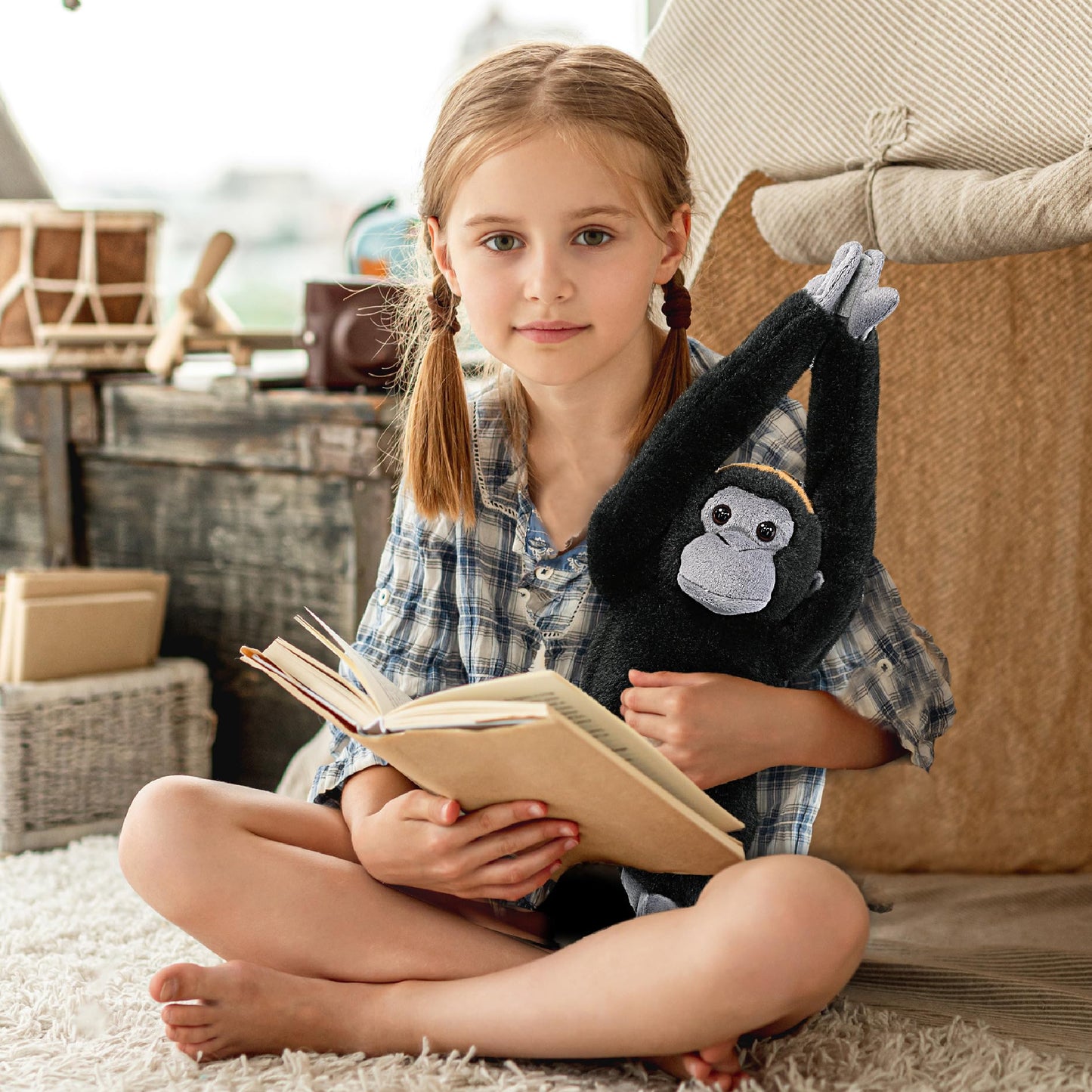 DolliBu Long Arms Hanging Monkey Plush Toy - Super Soft Stuffed Animal Monkey Toy, Cute Plush Wildlife Animal Toys for Kids and Adults - 13 Inches