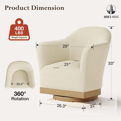 HERA'S HOUSE Swivel Barrel Accent Chair, Modern High-Back Armchair with 400 lbs Reinforced Support, 360°Smooth Swivel for Bedroom, Living Room, Plush Corduroy Upholstery, Fully Assembled, Beige
