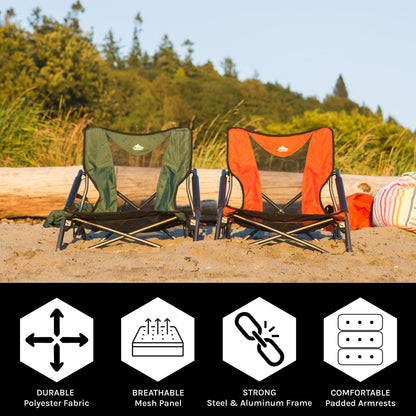 Cascade Mountain Tech Camping Chair - Low Profile Polyester Folding Chair for Camping, Beach, Picnic, Barbeques, Sporting Event with Carry Bag and Cushion Availability, Orange