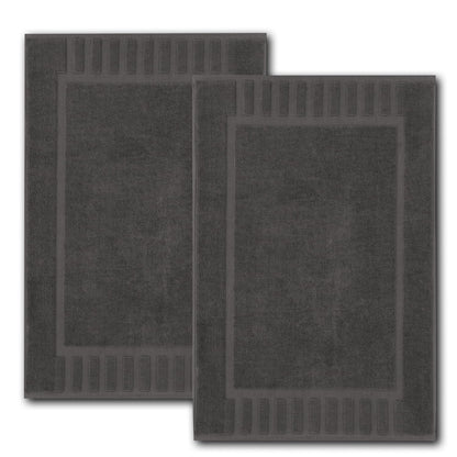 White Classic Luxury Bath Mat Floor Towel Set - Absorbent Cotton Hotel Spa Shower/Bathtub Mats [Not a Bathroom Rug] 22"x34" | 2 Pack | Charcoal