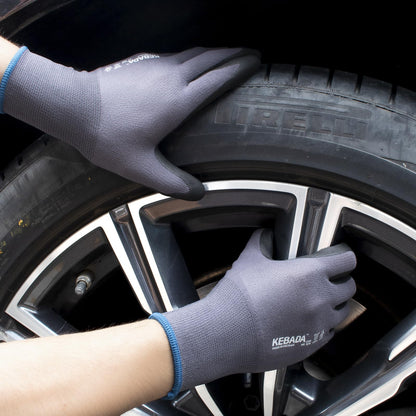Kebada W5-12 Pairs Safety Work Gloves Foam Nitrile Coated, Seamless Knit Nylon Glove with Grip, Ideal for Mechanic, Warehouse, Construction & Gardening, Large