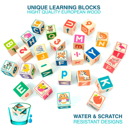 QUOKKA Wooden Blocks for Toddlers 1-3 - 26 ABC Learning Baby Blocks for Kids 3-5 Year Olds Stacking Alphabet Wood Toys for 2-4 yo - Educational with Letters Numbers - Updated Edition