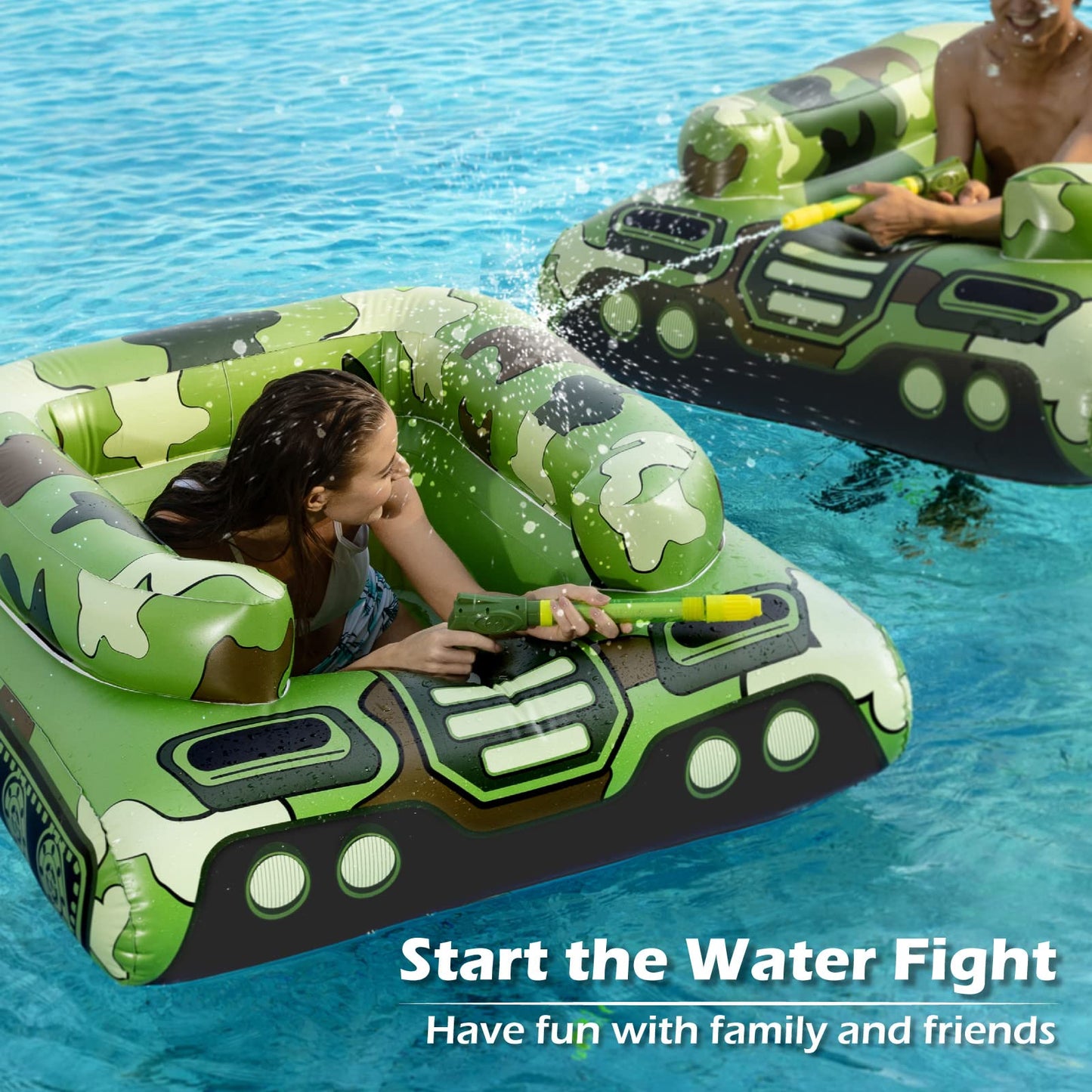 Jasonwell Inflatable Tank Swimming Pool Floaties with Water Cannon Gun Swim Floaty Rafts for Lake, Beach & Pool Party Toys for Boys, Girls, Kids & Adults- Green