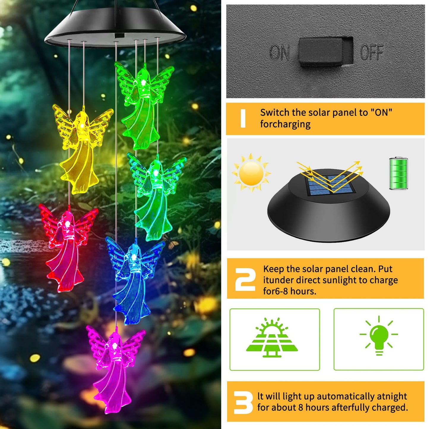 Angel Solar Wind Chimes, Angel Wind Chimes for Outside,Best Gifts for Mom Grandma Women Wife Aunt Sister, Unique Mobile Wind Chime, Garden Yard Decor