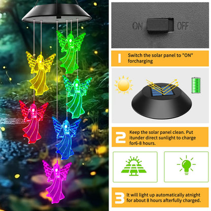 Angel Solar Wind Chimes, Angel Wind Chimes for Outside,Best Gifts for Mom Grandma Women Wife Aunt Sister, Unique Mobile Wind Chime, Garden Yard Decor