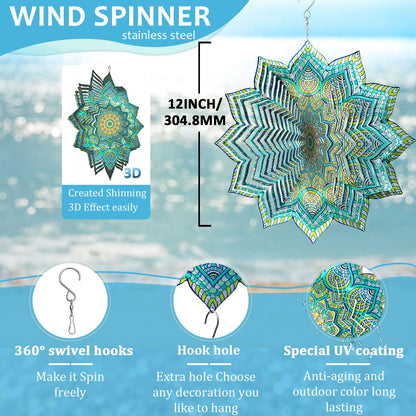 Hippolytusiart Wind Spinner Mandala Peacock Flower for Yard and Garden,12Inch Wind Spinners Outdoor Kinetic Yard Art Decorations,Garden Gifts for Women Mother Mom Father Men,3D Hanging Wind Sculptures