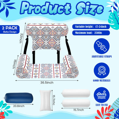 Threehoney 2 Pack Large Pool Chair Floats Adult Inflatable Pool Lounge Chair Summer Pattern Water Floating Chair Adjustable Pool Float Hammock for Swimming Pool Beach Party Game(Native Pattern)