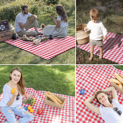 LRUUIDDE Oversize Picnic Beach Blanket, 80''x80'' Outdoor Waterproof Foldable Sandproof Blankets Plaid Picnic Mat for Beach Camping on Grass Picnic Blankets (RED, 80x80in)