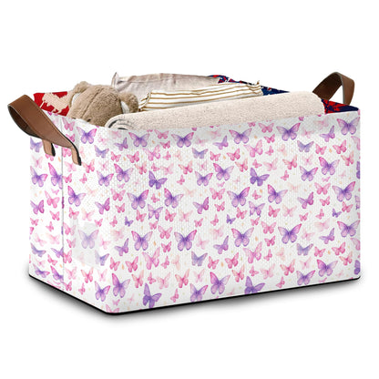 Purple Butterfly Pattern Collapsible Storage Box - 17x11.5x10.5 Inch Foldable Organizer for Closet, Toy Storage - Space-Saving Single Pack
