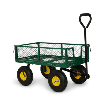 Backyard Expressions Heavy Duty Garden Cart 400 lb Utility Wagon Cart with Removable Mesh Sides, Powder-Coated Steel Bed, Pneumatic Tires, Pull Handle Yard Cart