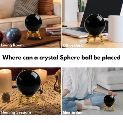 Amazing Gemstone Black Obsidian Crystal Ball with Stand - 2" Inches Crystal Sphere Meditation Balls for Witchcraft and Decorative Balls