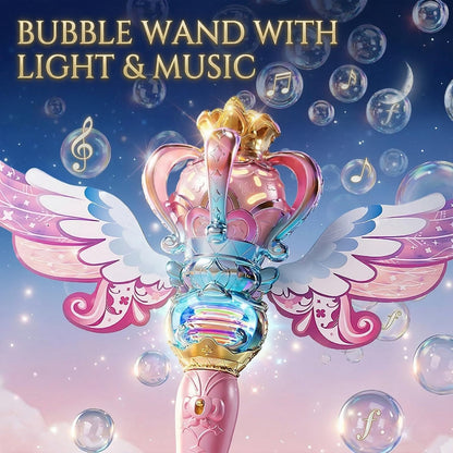 Uregoio Princess Bubble Wand for Girls - Rechargeable Spinning Light Up Magic Fairy Scepter Bubble Machine Toy with 12 Bubble Refills & Music, Easter Birthday Gift for Kids Toddlers Age 3-8 (Pink)