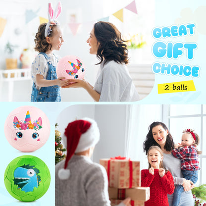 Soft Ball for Toddlers & Babies - Small, Safe & Easy-to-Grip Kickball, Dinosaur & Unicorn Design Soccer Ball - Great First Birthday Gift for Boys & Girls, Plush Indoor Soccer Toy for Ages 1-3 3-8