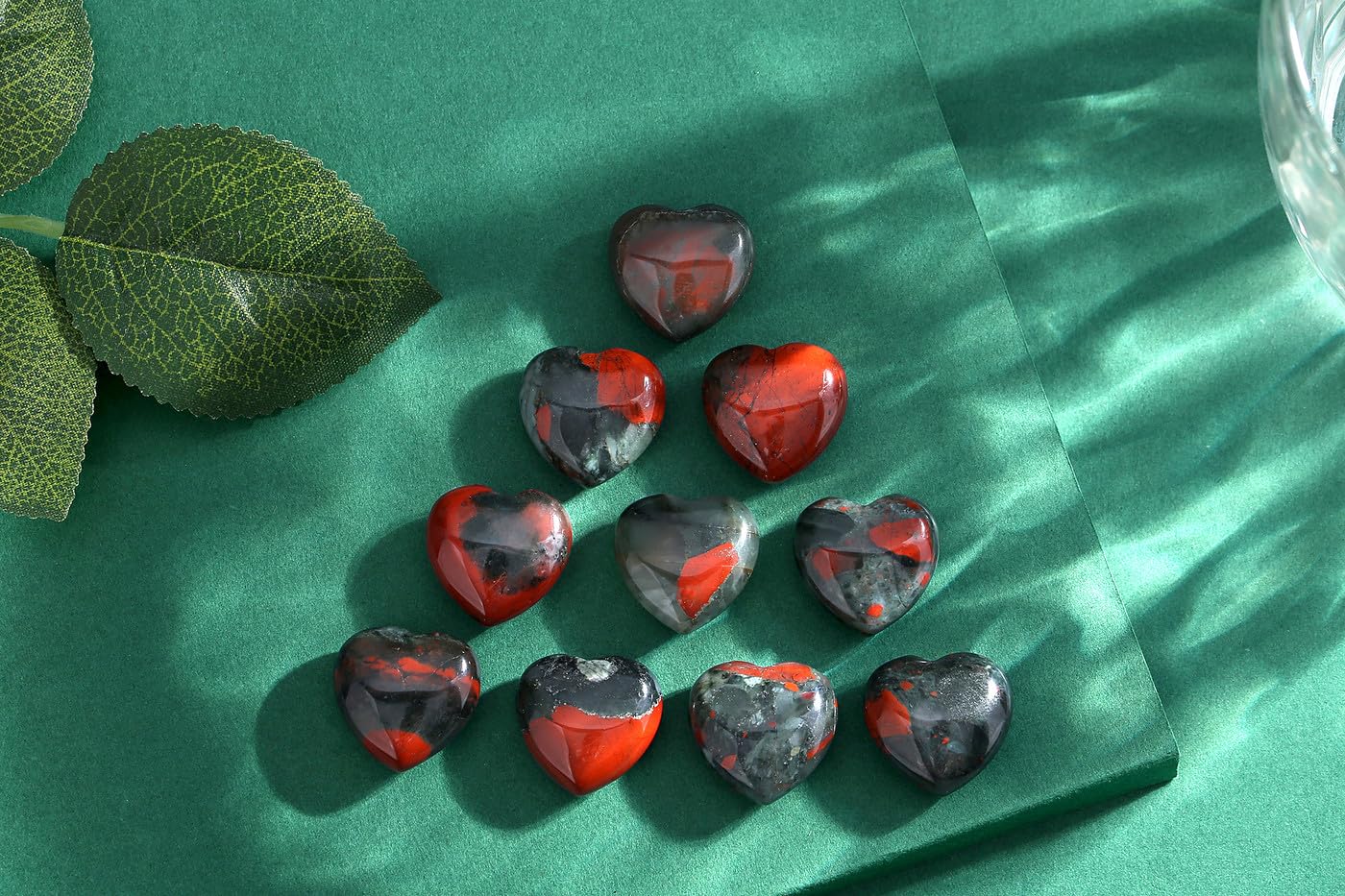 QINJIEJIE 10PCS African Bloodstone Heart Crystals Thick Stones Love Shaped Gemstones Pocket Palm Crystal Bulk Polished Thumb Gem Set Wholesale Worry Stones Spiritual Reiki Energy Gift for Women Men