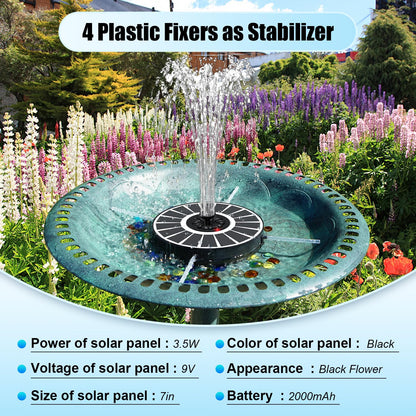 SZMP Solar Water Fountain Works in Cloudy Weather,Solar Fountain for Bird Bath 3.5W Faster Conversion Glass Solar Panel,Power Indicator Replaceable Nozzles,Built-in 2000mAh Battery(White Panel)