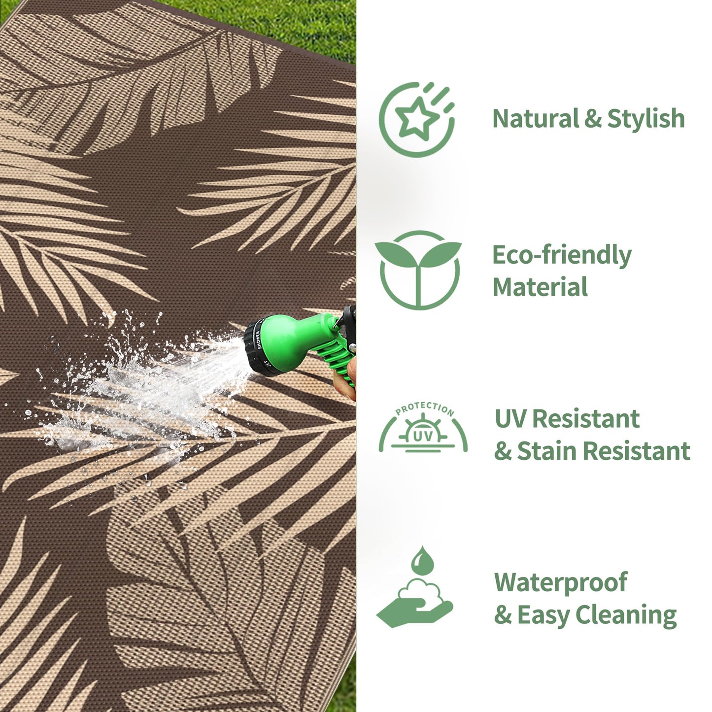 GENIMO Outdoor Rug 9' x 12' Waterproof for Patios Clearance, Reversible Outdoor Plastic Straw Camping Rug Carpet, Large Area Rugs Mats for RV, Camper, Deck, Balcony, Porch, Beach, Picnic, Coffee&Beige