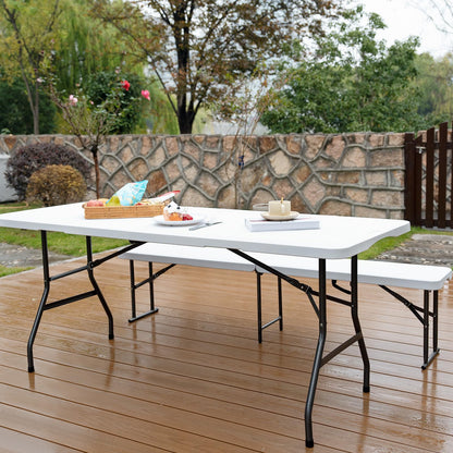 pollilar 6FT Folding Table Plastic 6 Foot Foldable Table HDPE Portable Banquet Surface Fold-in-Half Desk Utility for Working Meeting,Parties, Picnic, Camping, Weddings, Catering, Garden Dining-White