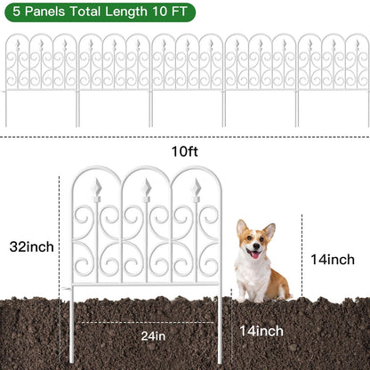 AMAGABELI 5 Panels 32in(H)×10ft(L) Decorative Garden Fences and Borders for Dogs No Dig Rustproof Metal Fence Panels Garden Edging Border Animal Barrier Fencing for Flower Beds Yard Patio Decor White