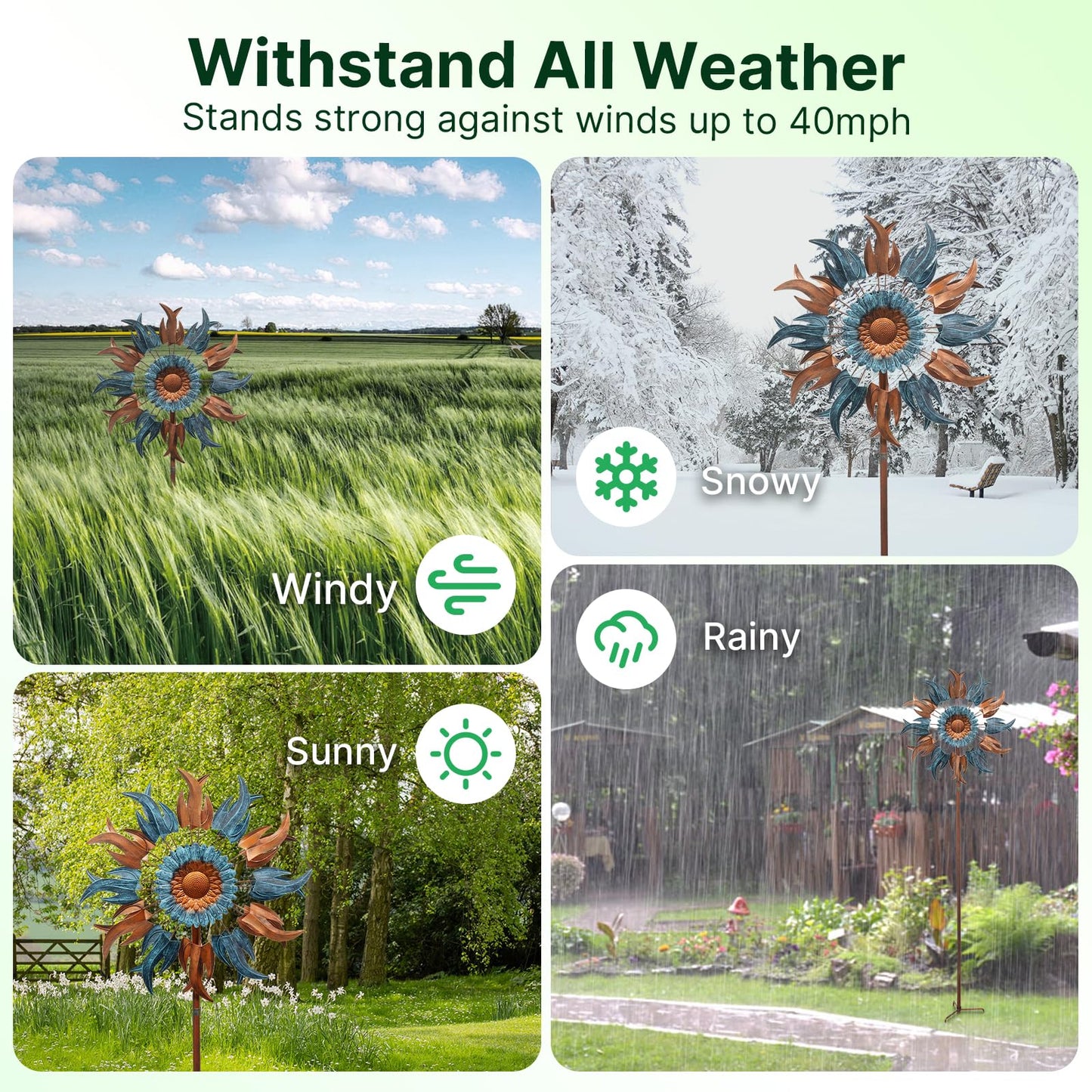 Wind Spinners Outdoor, 84" Large Metal Kinetic Wind Sculptures for Garden, Classic Yard Art with 2 Piece Welcome Flag Decoration