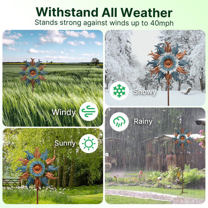 Wind Spinners Outdoor, 84" Large Metal Kinetic Wind Sculptures for Garden, Classic Yard Art with 2 Piece Welcome Flag Decoration